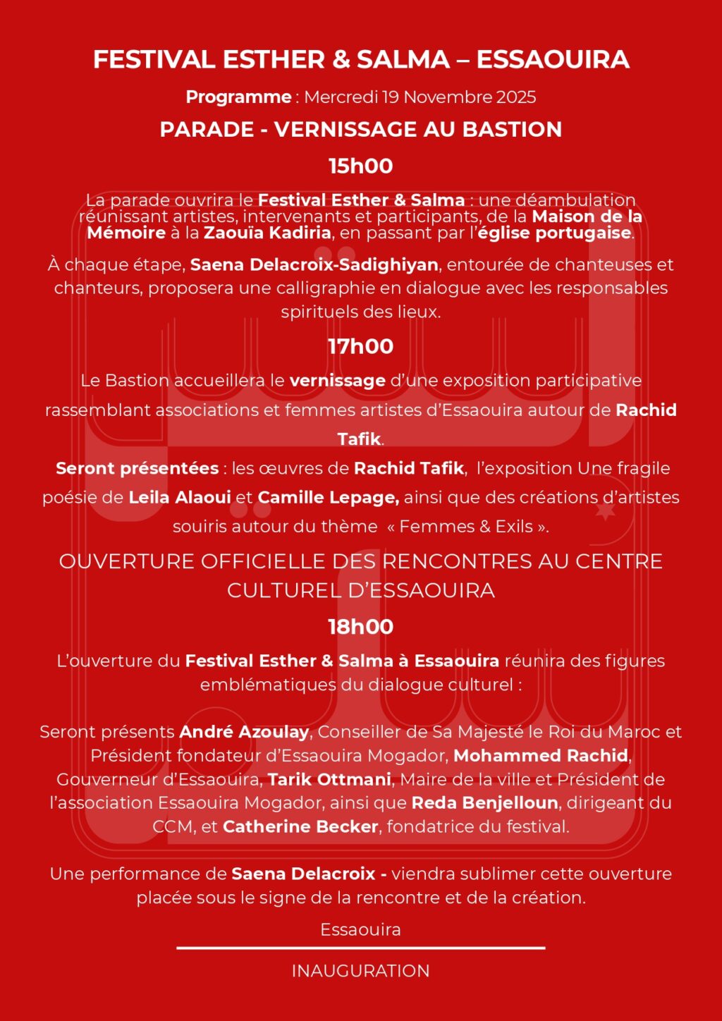 Programme Festival Esther & Salma 2025