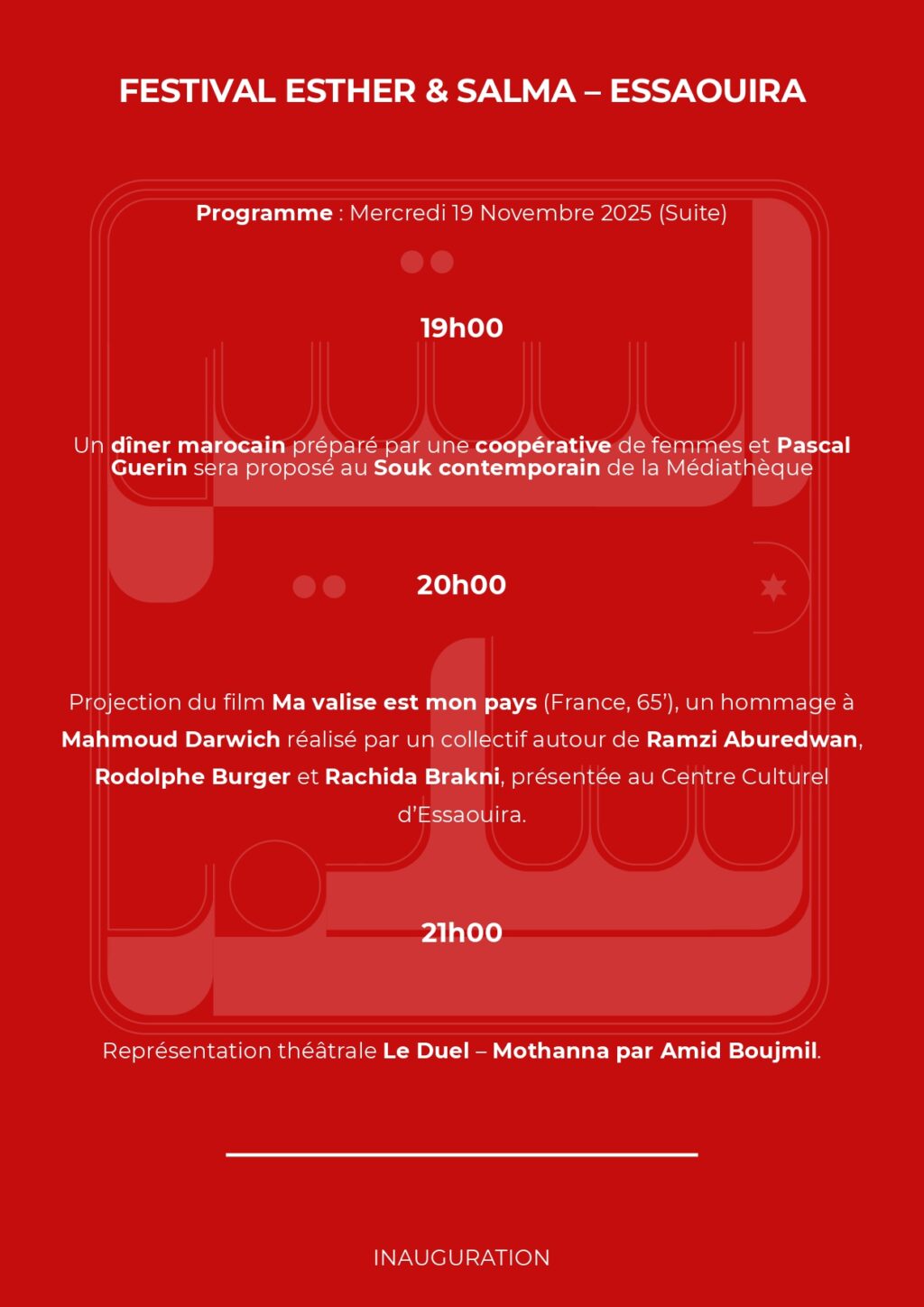 Programme Festival Esther & Salma 2025