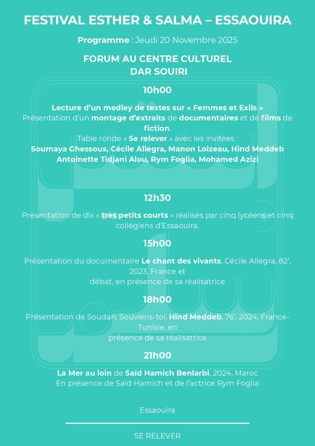 Programme Festival Esther & Salma 2025