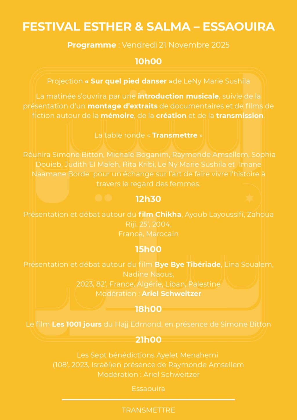 Programme Festival Esther & Salma 2025