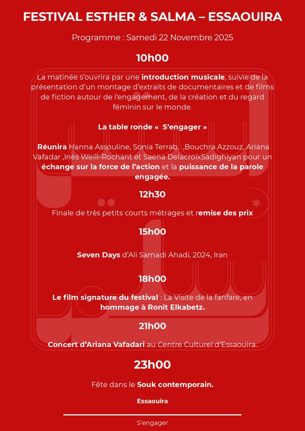 Programme Festival Esther & Salma 2025