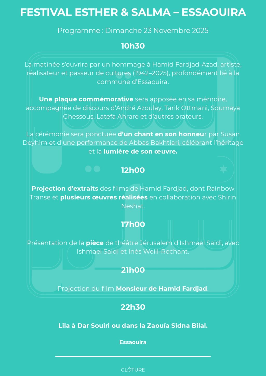 Programme Festival Esther & Salma 2025