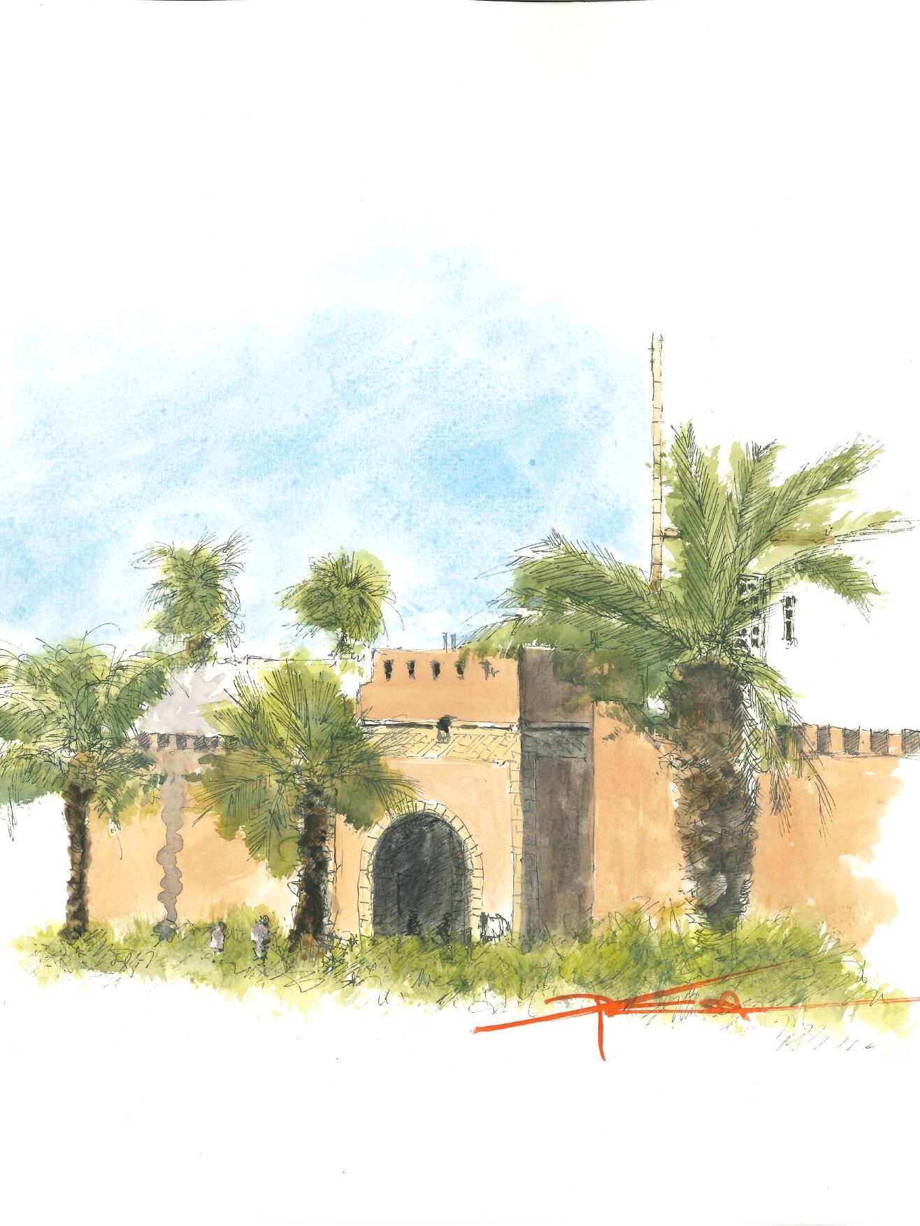 Aquarelle de Philippe Gloaguen Bab Sbaa Stage Essaouira