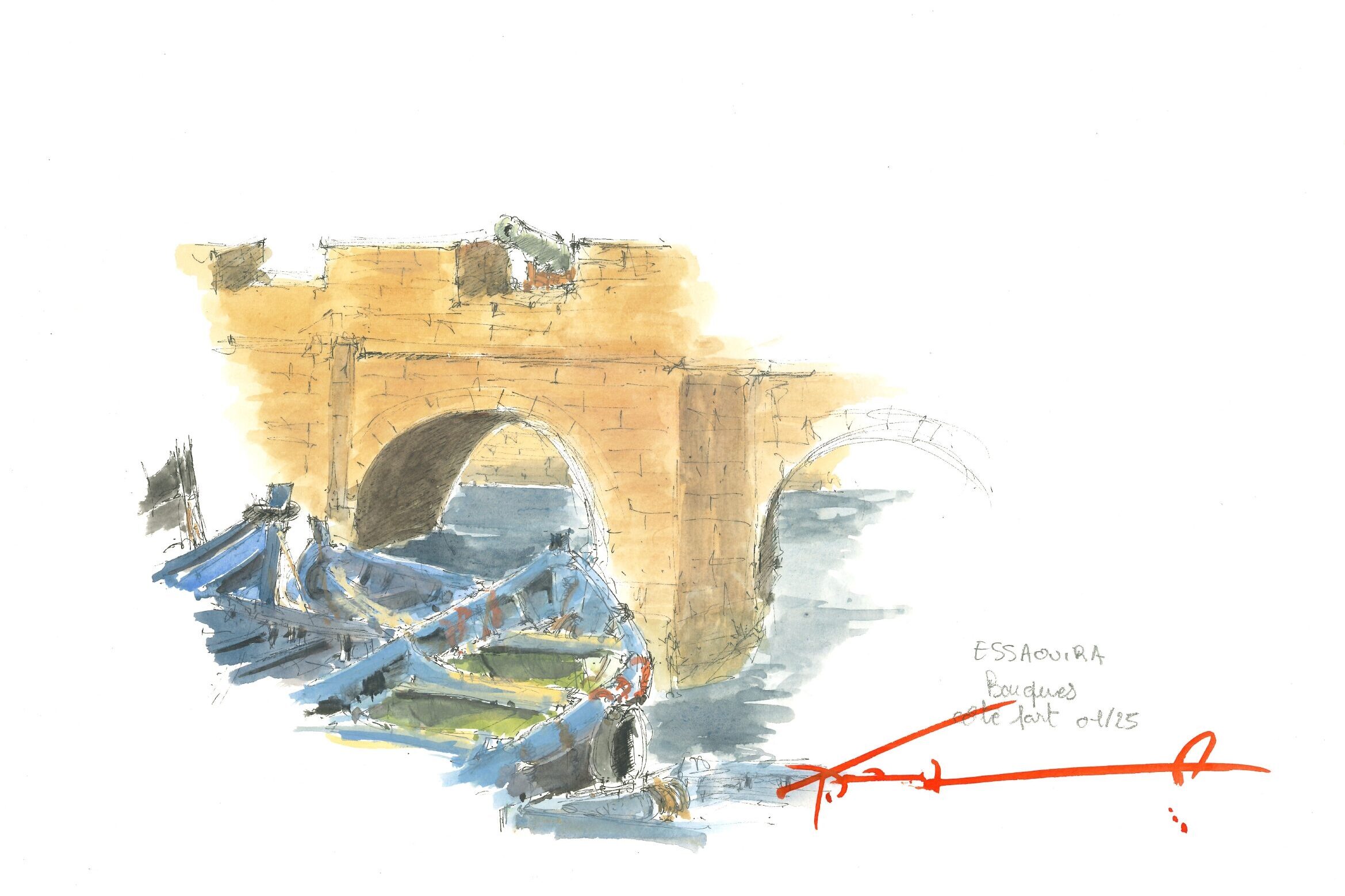 Stage Golf & Aquarelle Oeuvre de Philippe Gloaguen Port d'Essaouira